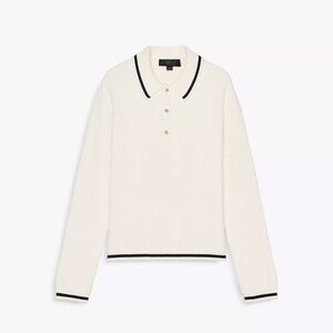 CABLE KNIT POLO SWEATER ECRU / NAVY